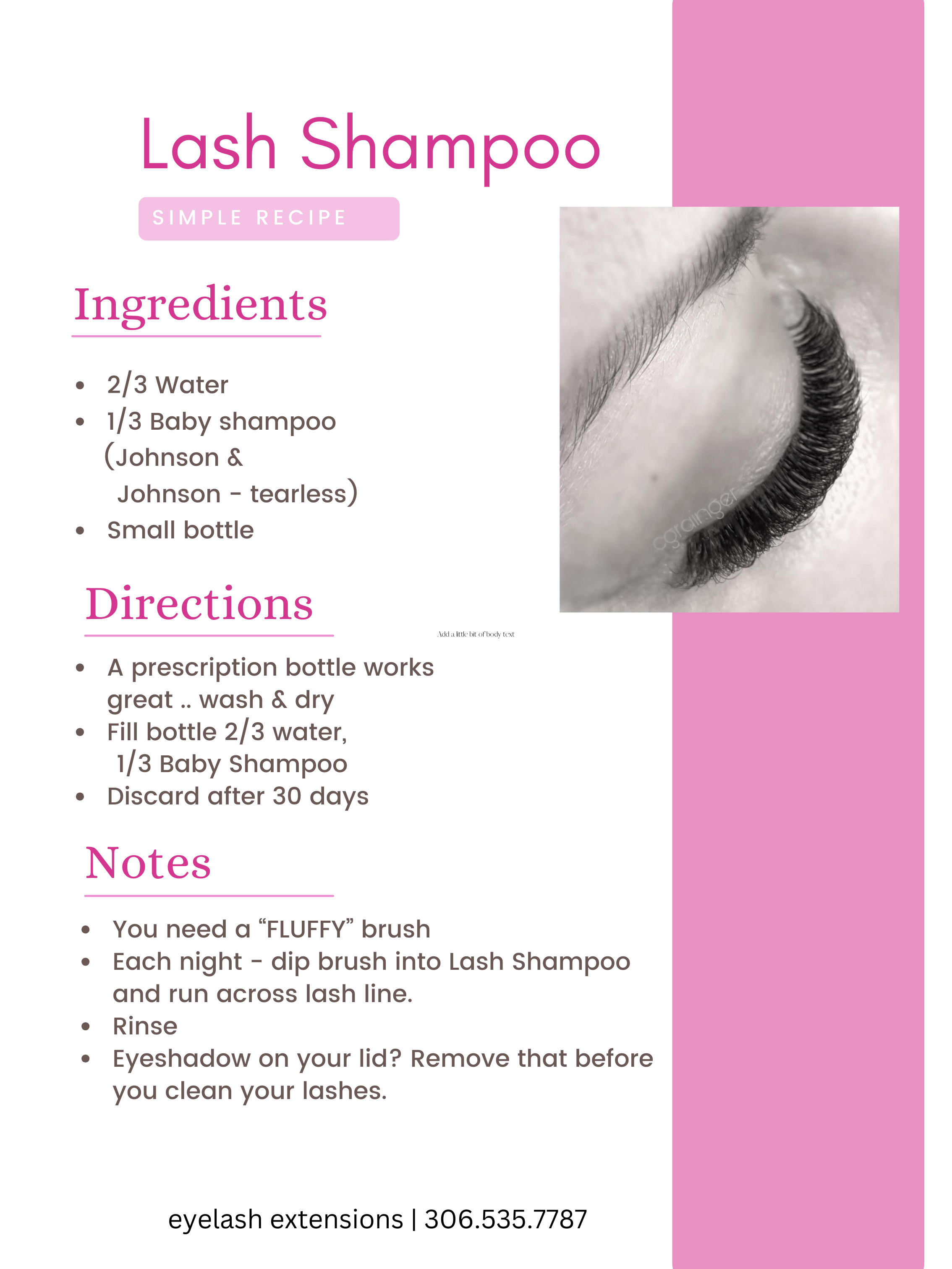 Lash Shampoo Recipe for Lash Extensions or Natural Lashes - cg lash studio, regina sk