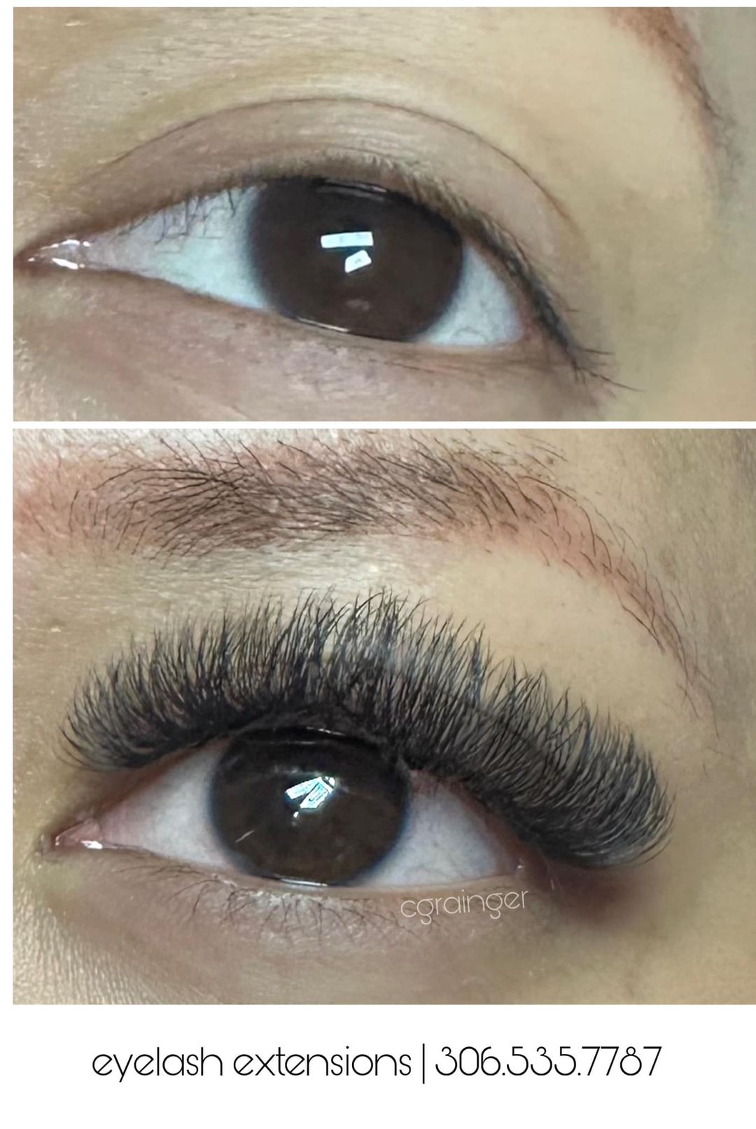 Volume Eyelash Extensions - Justice before and after