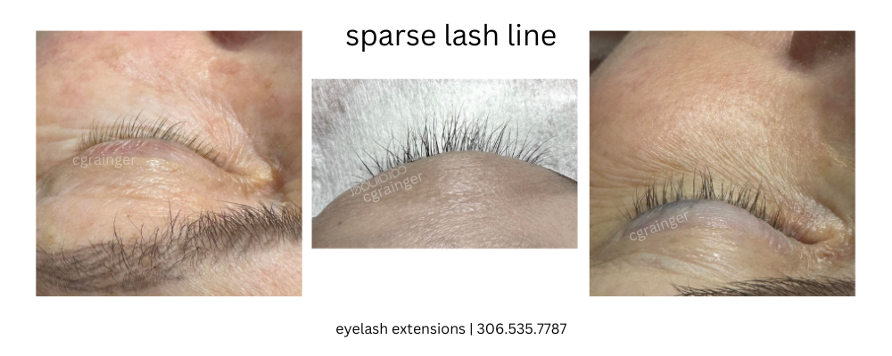 the difference between classic, volume and hybrid eyelash extensions - sparse lash line - cg lash studio, regina sk